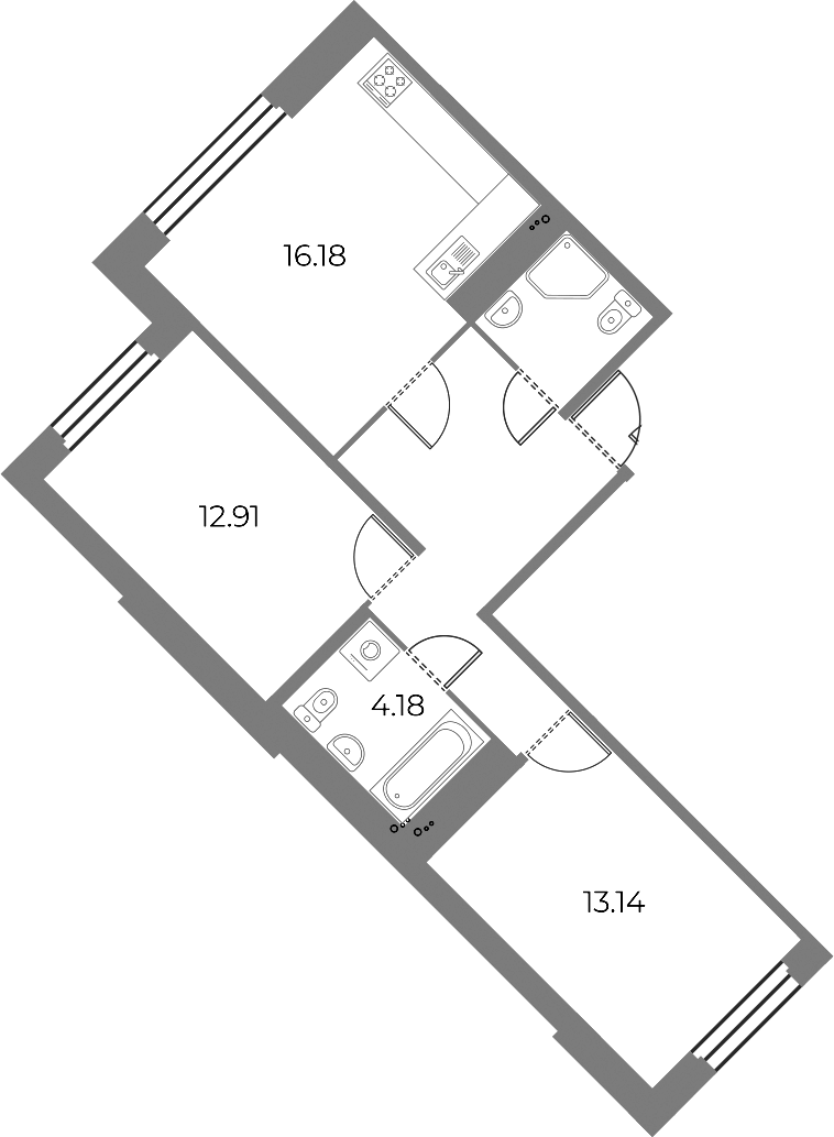 2-комнатная квартира 60.65 м², 2/13 эт., ЖК «Огни Залива»